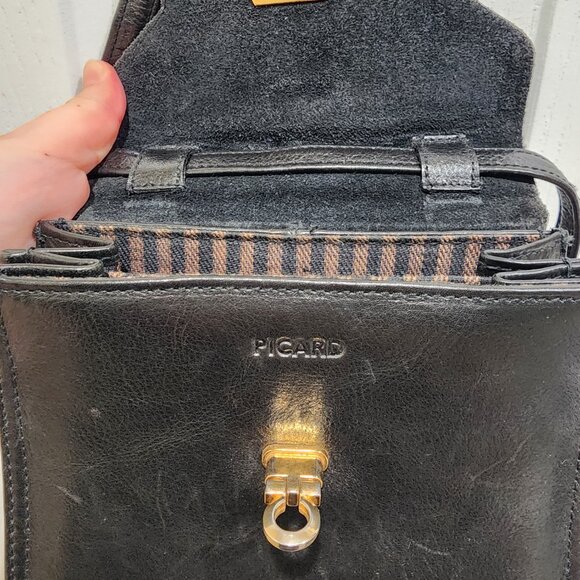 Vintage Picard Black Leather Handbag with Gold-Tone Closure - Made in Germany - Picture 12 of 14
